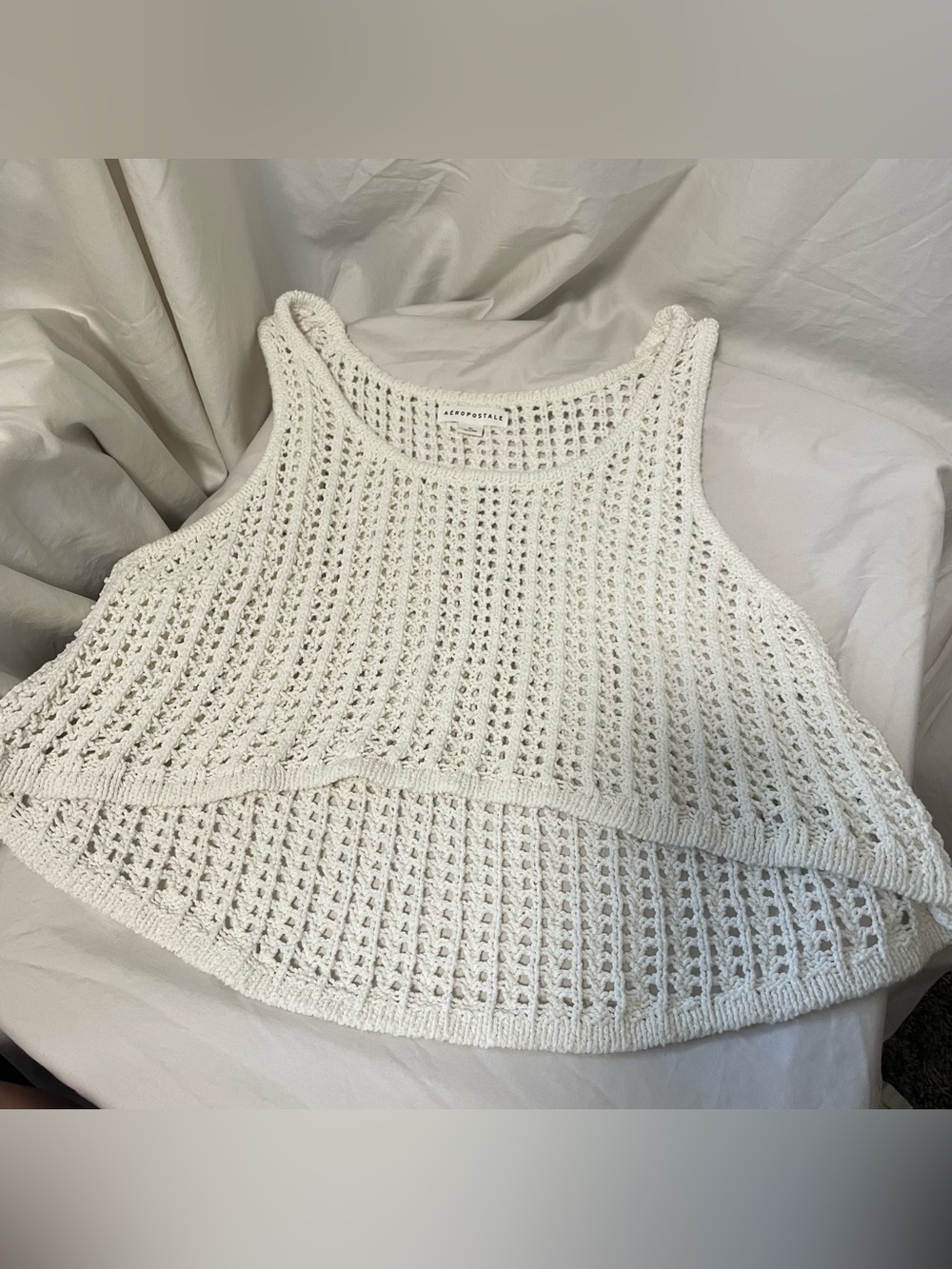 Aeropostale White Open-Knit Cropped Tank